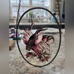 Vintage-Style Bird Suncatcher with Pink Accents
